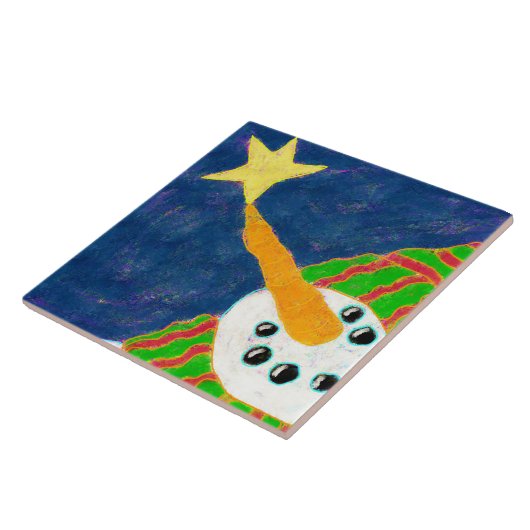 Sneeuwman en ster Abstracte kunst Tegeltje (Zijkant)