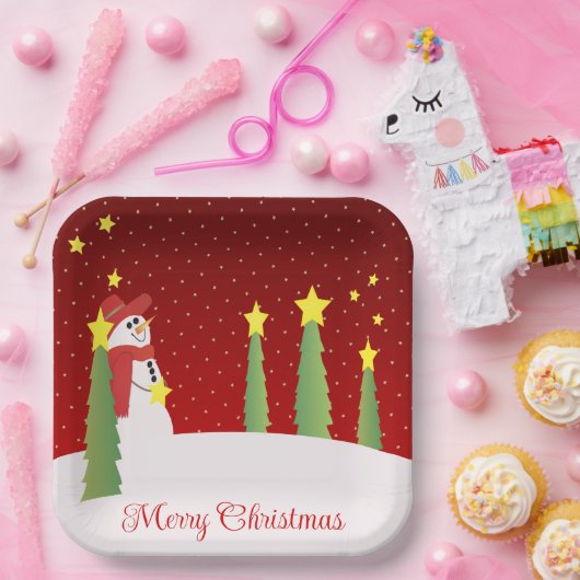 Sneeuwman en ster patroon papieren bordje (Feest)