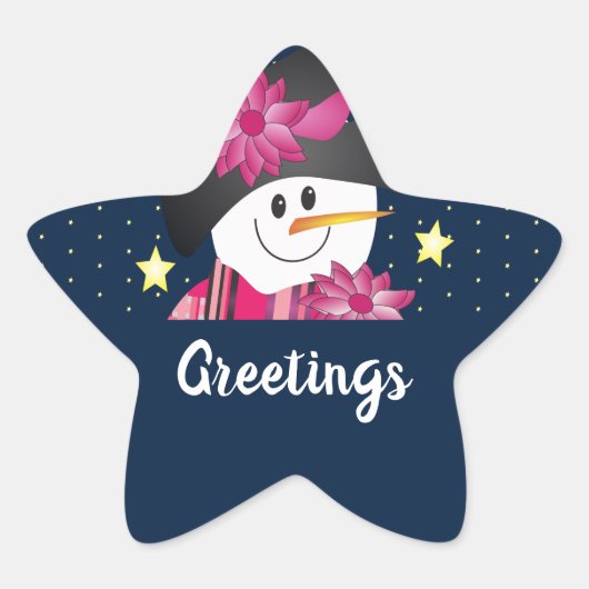 Sneeuwman en sterren ster sticker (Voorkant)