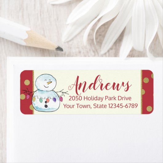 Sneeuwman en String lichten Adres Etiket (Insitu)