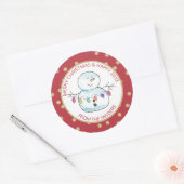 Sneeuwman en String Lights Ronde Sticker (Envelop)