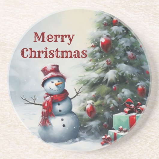 Sneeuwman en Tree Sandstone Onderzetter (Voorkant)