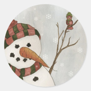 Sneeuwman en Vogel Sticker