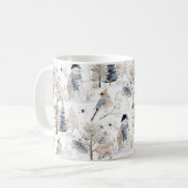Sneeuwman en vogelpatroon voor winterwonderland koffiemok (Voorkant links)