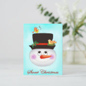 Sneeuwman en vogels feestdagenkaart (Staand voorkant)