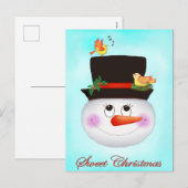 Sneeuwman en vogels feestdagenkaart (Voorkant / Achterkant)