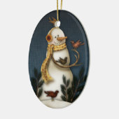 sneeuwman en vogelsierplant keramisch ornament (Links)