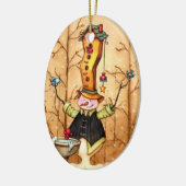 Sneeuwman en vogelvrienden kerstversiering keramisch ornament (Links)