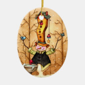 Sneeuwman en vogelvrienden kerstversiering keramisch ornament (Voorkant)