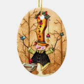 Sneeuwman en vogelvrienden kerstversiering keramisch ornament (Achterkant)
