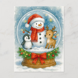 Sneeuwman en vrienden Kerstmis Sneeuwbol Postkaart Feestdagenkaart