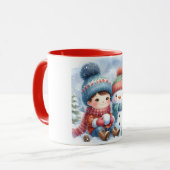 Sneeuwman en vrienden Kinderen Kerstmis mok (Voorkant links)