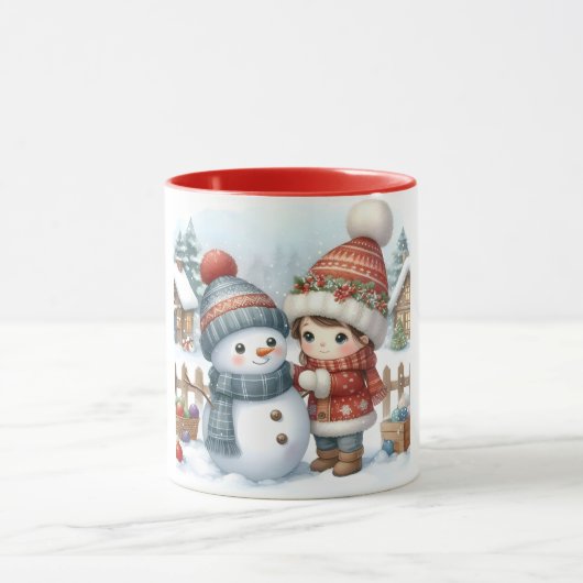 Sneeuwman en vrienden Kinderen Kerstmis mok (Midden)
