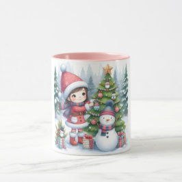Sneeuwman en vrienden Kinderen Kerstmis mok