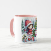 Sneeuwman en vrienden Kinderen Kerstmis mok (Voorkant links)
