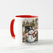 Sneeuwman en vrienden Kinderen Kerstmis mok (Voorkant links)