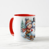 Sneeuwman en vrienden Kinderen Kerstmis mok (Voorkant links)