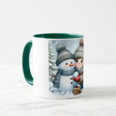 Sneeuwman en vrienden kinderkerst mok (Voorkant links)