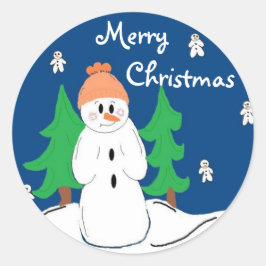 Sneeuwman en vrienden ronde sticker