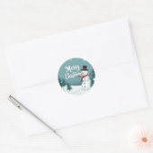 Sneeuwman en vrolijk kerstfeest ronde sticker (Envelop)