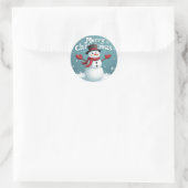 Sneeuwman en vrolijk kerstfeest ronde sticker (Tas)