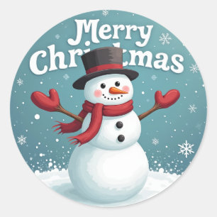 Sneeuwman en vrolijk kerstfeest ronde sticker