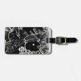 Sneeuwman en Yaie met zwarte kerst Bagagelabel