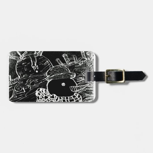 Sneeuwman en Yaie met zwarte kerst Bagagelabel (Voorkant horizontaal)