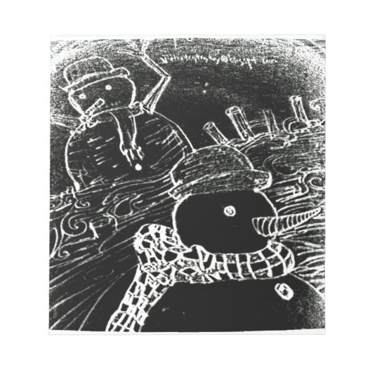 Sneeuwman en Yaie met zwarte kerst Notitieblok (Voorkant)