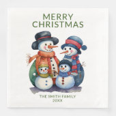 Sneeuwman Familie Groen Kerstfeest Servet (Voorkant)