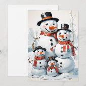 Sneeuwman Familie: Hartverwarmende Kerstgroet Feestdagenkaart (Voorkant / Achterkant)
