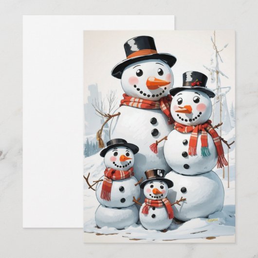 Sneeuwman Familie: Hartverwarmende Kerstgroet Feestdagenkaart (Voorkant / Achterkant)