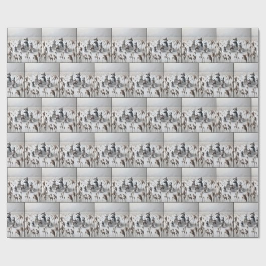 Sneeuwman familie in een winterlandveld cadeaupapier (Vlak)