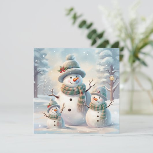 Sneeuwman Familie Kerstkaart (Staand voorkant)