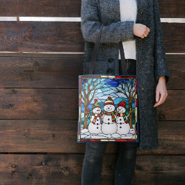 Sneeuwman Familie Nep Gebrandschilderd Glas Tote Bag