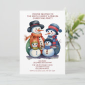 Sneeuwman Familie Presenteert Rood Feest Kaart (Staand voorkant)