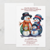 Sneeuwman Familie Presenteert Rood Feest Kaart (Voorkant / Achterkant)