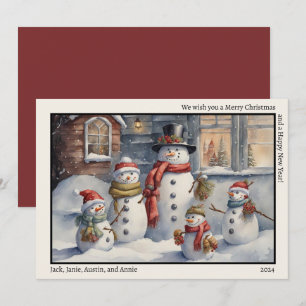 Sneeuwman Familie Prettig Kerstfeest Gelukkig Nieu Feestdagenkaart