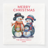 Sneeuwman Familie Rode Kerstmis Party Servet (Voorkant)