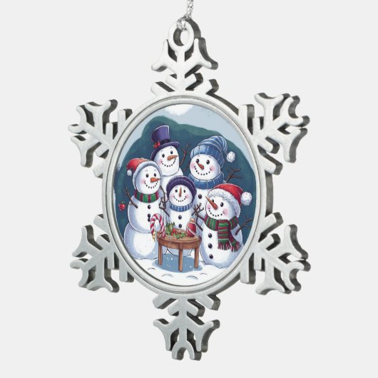 Sneeuwman Familie Tin Sneeuwvlok Ornament (Rechts)