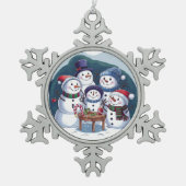 Sneeuwman Familie Tin Sneeuwvlok Ornament (Voorkant)