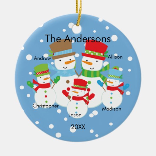 Sneeuwman Familie van 5 Kerst Ornament LIEF (Voorkant)