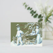 Sneeuwman Familie Wandeling Wandeling Sneeuw Briefkaart (Staand voorkant)