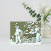 Sneeuwman Familie Wandeling Wandeling Sneeuw Briefkaart (Staand voorkant)