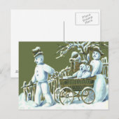 Sneeuwman Familie Wandeling Wandeling Sneeuw Briefkaart (Voorkant / Achterkant)