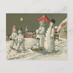 Sneeuwman Familie Winter Pret maken Sneeuw Kerk Briefkaart