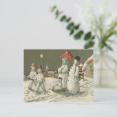 Sneeuwman Familie Winter Spelen Sneeuwkerk Briefkaart (Staand voorkant)