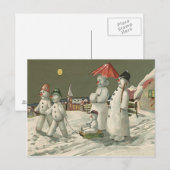 Sneeuwman Familie Winter Spelen Sneeuwkerk Briefkaart (Voorkant / Achterkant)