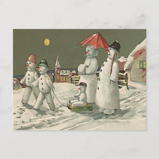 Sneeuwman Familie Winter Spelen Sneeuwkerk Briefkaart (Voorkant)