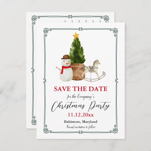 Sneeuwman Feestelijk | Kerstfeest Opslaan De Datum Aankondigingskaart (Voorkant / Achterkant)